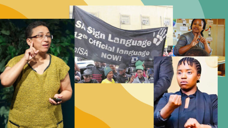 South African Sign Language recognition: Parliament, advocacy, a classroom scene with a deaf learner, and community representative Andiswa Geshabe